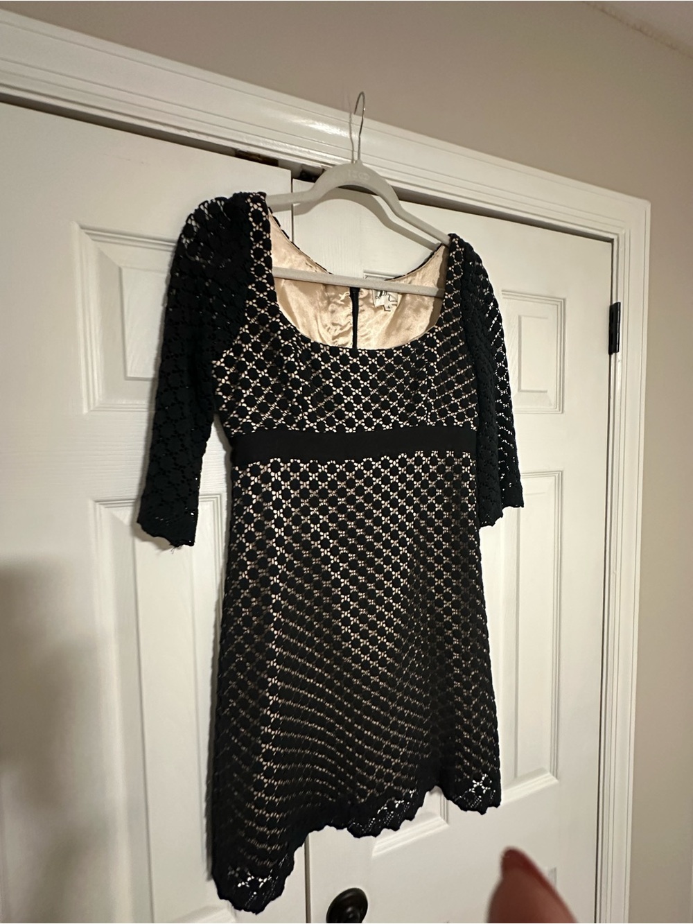 Milly Black Lace A-Line Dress with Nude Lining